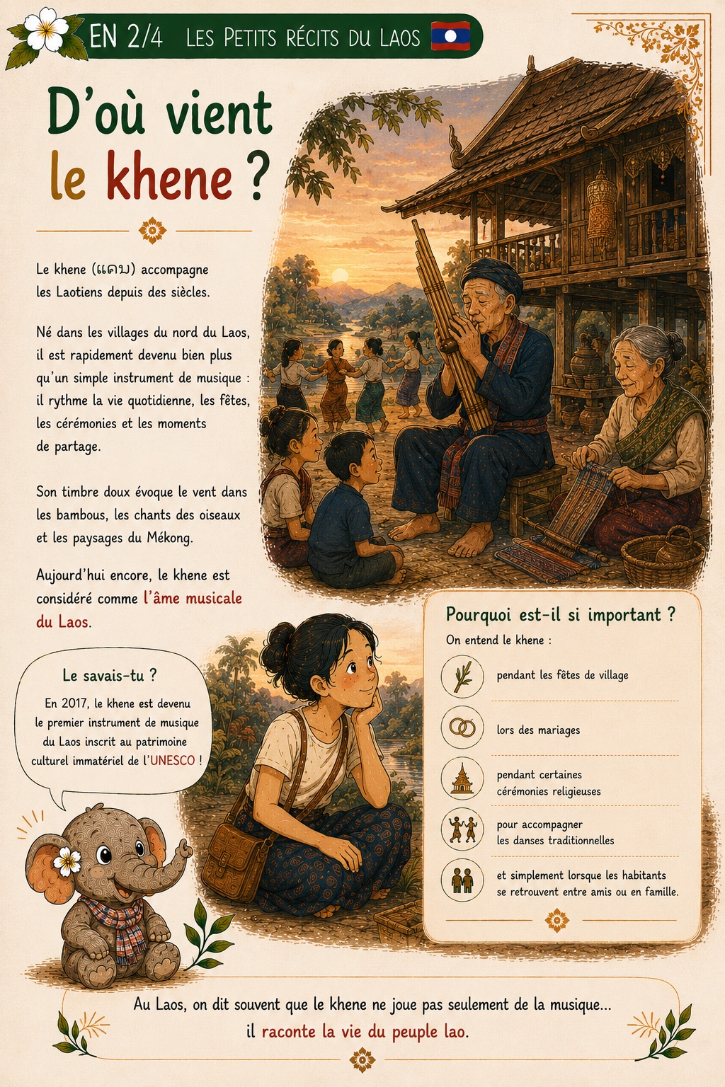« D’où vient le khène ? », planche illustrée 2/4 des Petits récits du Laos