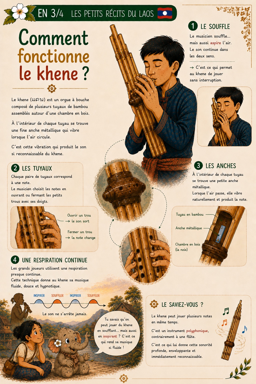 « Comment fonctionne le khène ? », planche illustrée 3/4 des Petits récits du Laos